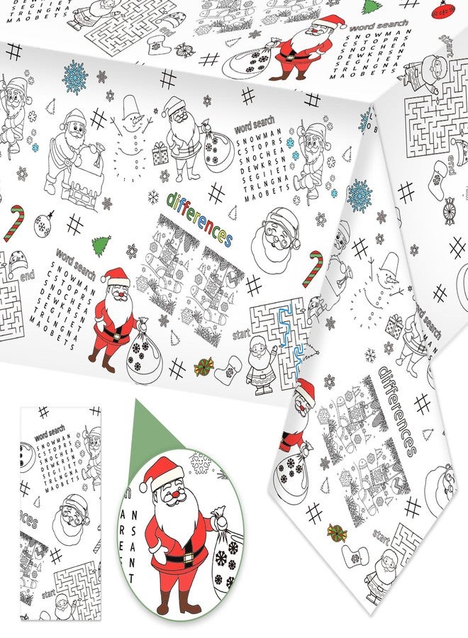 Whaline Christmas Coloring Tablecloth 54 x 108 Inch 6 Games Xmas Santa Claus Themed Color-in Paper Disposable Table Cover for Winter Holiday Birthday Party Supplies Set - Image 1